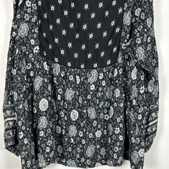 Lucky Brand Boho Peasant Black Floral Blouse- XXL - Picture 11 of 12